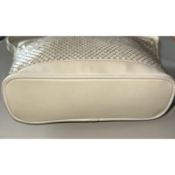 Vintage WHITING & DAVIS METAL MESH BAG Cream White SHOULDER STRAP - Picture 4 of 10